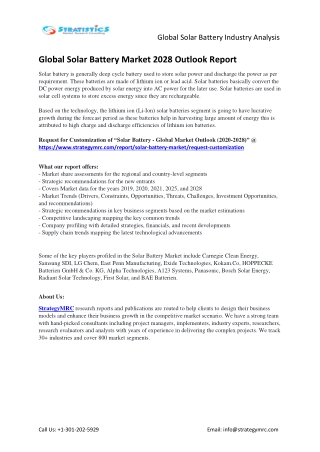 Solar Battery Market - Global Outlook and Forecast 2020-2028