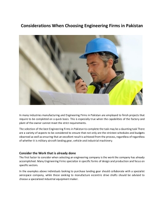 Considerations When Choosing Engineering Firms in Pakistan