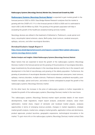 Radiosurgery Systems (Neurology Devices) Market Size, Demand and Growth by 2029