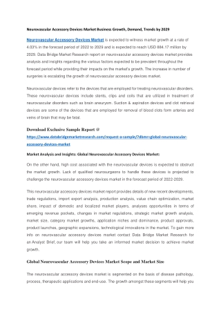 Neurovascular Accessory Devices Market Business Growth, Demand, Trends by 2029