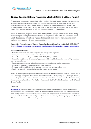 Global Frozen Bakery Products Industry Report Key Players Analysis