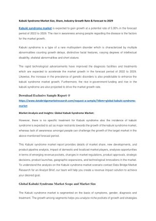 Kabuki Syndrome Market Size, Share, Industry Growth Rate & Forecast to 2029