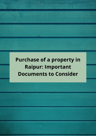Purchase of a property in Raipur Important Documents to Consider