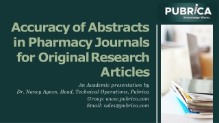Accuracy of Abstracts in Pharmacy Journals for Original Research Articles – Pubrica