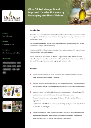 Olive Oil And Vinegar Brand Improved It's Sales 40% More By Developing WordPress Website