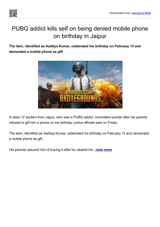 PUBG addict kills self on being denied mobile phone on birthday in Jaipur