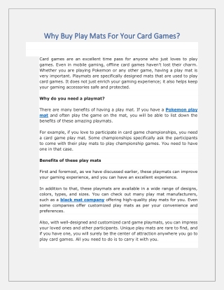 Why Buy Play Mats For Your Card Games