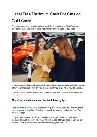 Hasel Free Maximum Cash For Cars on Gold Coast