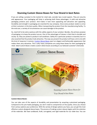 Stunning Custom Sleeve Boxes for Your Brand in best Rates