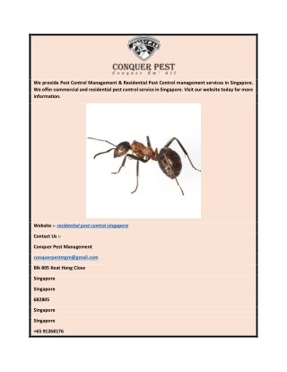 Residential Pest Control Singapore  Conquer Pest