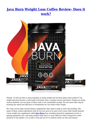 Java Burn Weight Loss Coffee Review- Does it work?