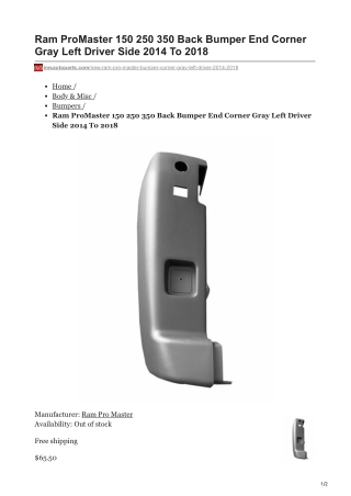 imsautoparts.com-Ram ProMaster 150 250 350 Back Bumper End Corner Gray Left Driver Side 2014 To 2018