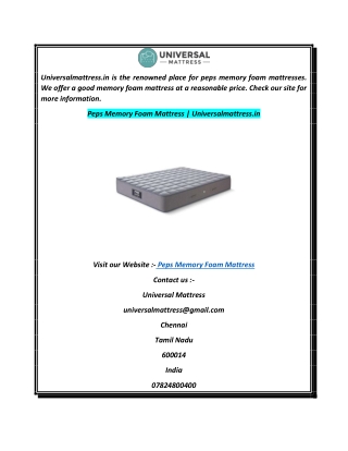 Peps Memory Foam Mattress  Universalmattress.in