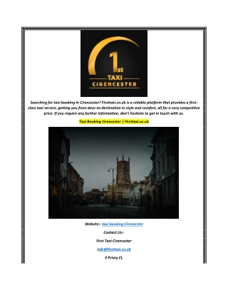 Taxi Booking Cirencester  Firsttaxi.co.uk