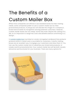 The Benefits of a Custom Mailer Box