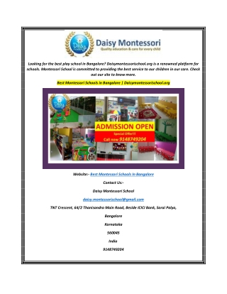Best Montessori Schools in Bangalore Daisymontessorischool.org
