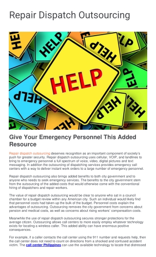 Repair Dispatch Outsourcing