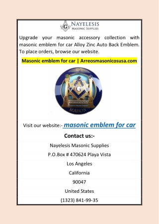 Masonic emblem for car  Arreosmasonicosusa.com