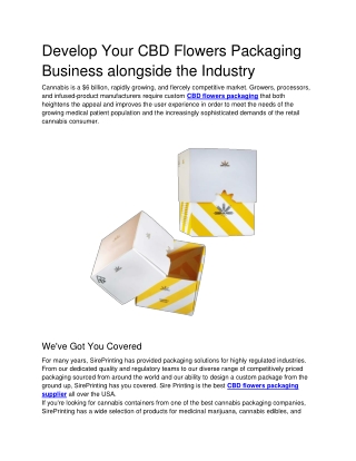Develop Your CBD Flowers Packaging Business alongside the Industry