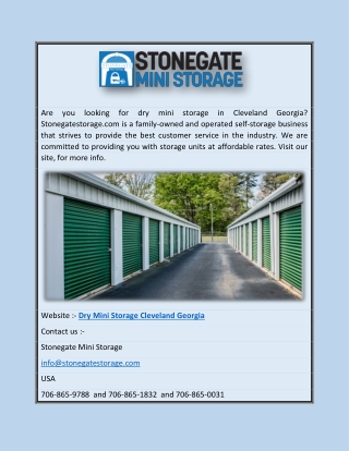 Dry Mini Storage Cleveland Georgia | Stonegatestorage.com