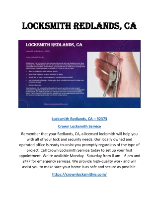 Locksmith Redlands, CA