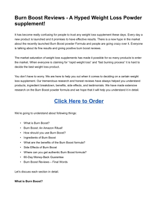 Burn Boost Reviews - A Hyped Weight Loss Powder supplement