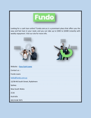 Easy Cash Loans | Fundo.com.au