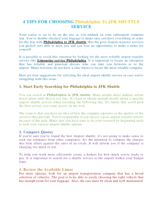 4 TIPS FOR CHOOSING Philadelphia To JFK SHUTTLE SERVICE