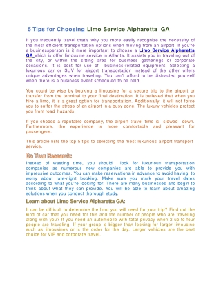5 Tips For Choosing Limo Service Alpharetta GA