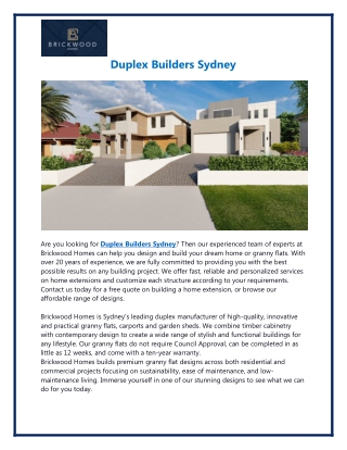 Duplex Builders Sydney