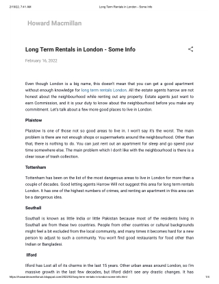 Long Term Rentals in London - Some Info