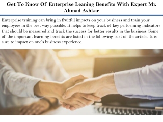 Get To Know Of Enterprise Leaning Benefits With Expert Mr. Ahmad Ashkar