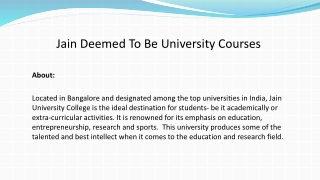 Jain Deemed To Be University Courses | Jain Deemed To Be University
