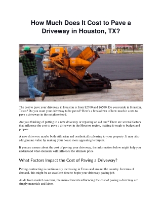 How Much Does It Cost to Pave a Driveway in Houston, TX
