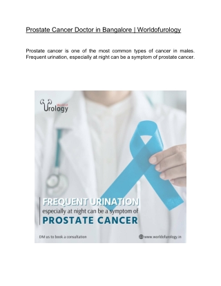 Prostate Cancer Doctor in Bangalore  | Worldofurology