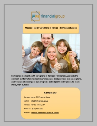 Medical Health Care Plans in Tampa | Fmfinancial.group