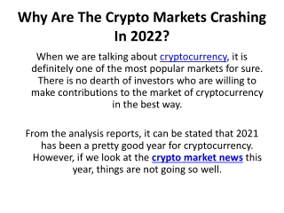Why Are The Crypto Markets Crashing In 2022