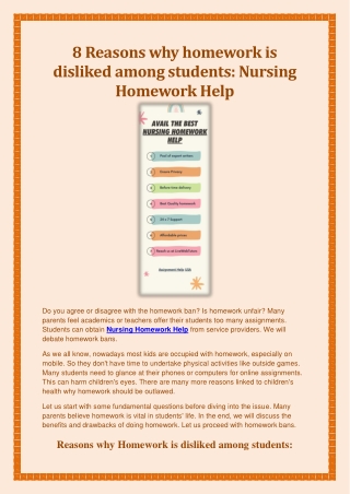 8 Reasons why homework is disliked among students: Nursing Homework Help