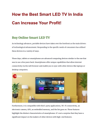 How Best Smart LED TV In India Can Increase Your Profit