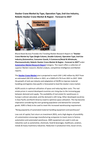 Global Stacker Crane Market Research Report 2021-2027