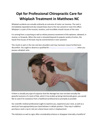 Opt for Professional Chiropractic Care for Whiplash Treatment in Matthews NC
