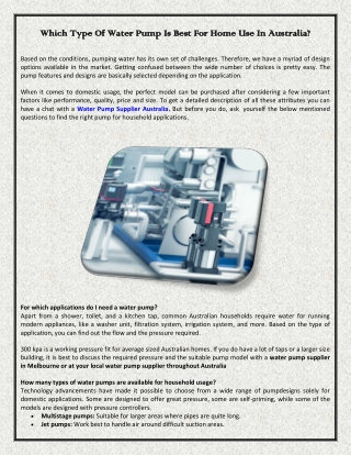 Which Type Of Water Pump Is Best For Home Use In Australia?