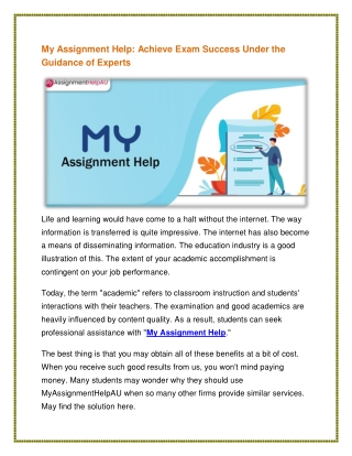 My Assignment Help- Achieve Exam Success Under the Guidance of Experts