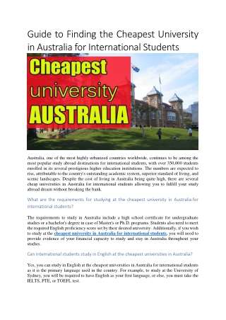 Guide to Finding the Cheapest University in Australia for International Students