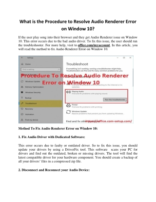Method To Resolve Audio Renderer Error on Window 10