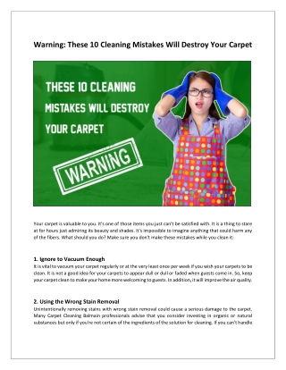 Warning - These 10 Cleaning Mistakes Will Destroy Your Carpet