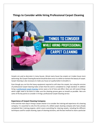 Things to Consider while hiring Professional Carpet Cleaning