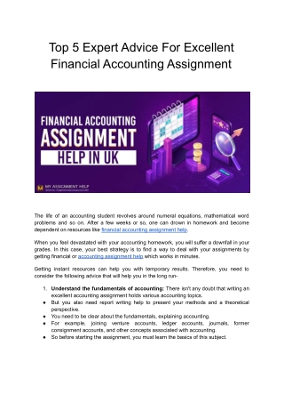 Top 5 Expert Advice For Excellent Financial Accounting Assignment