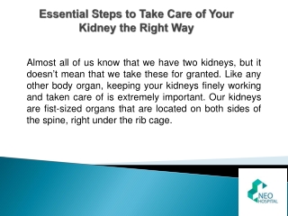 Essential Steps to Take Care of Your Kidney the Right Way