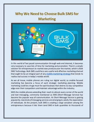 Why We Need to Choose Bulk SMS for Marketing